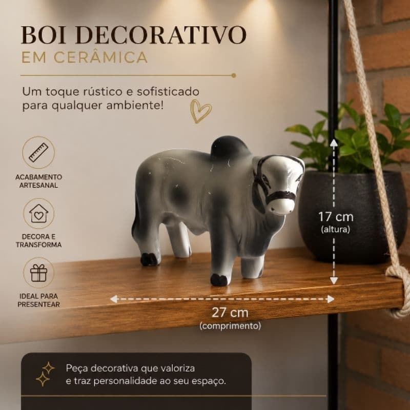 🐂 Boi Decorativo em Cerâmica Esmaltada Estilo Fazenda Decoração Rústica para Churrasqueira, Cozinha,Área Gourmet