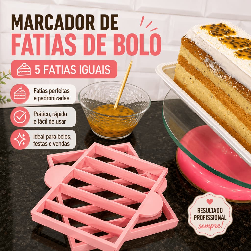 Marcador de Fatias para Bolo 5 Divisões 3x10 ou 2,5x10 Slice Cake Confeitaria, Festival de Fatias