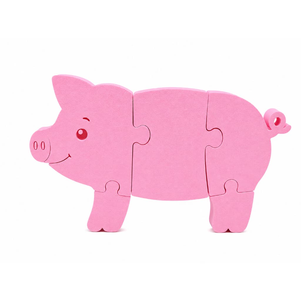 Quebra Cabeça Montessori Porco | Brinquedo Educativo Infantil +12M Peças Grandes e Robustas | Fazendinha Animais