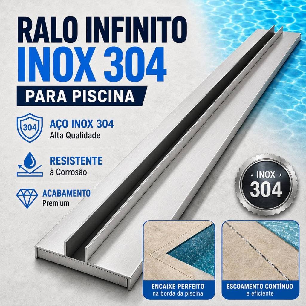 Kit Ralo Linear Premium Infinito Inox 304 10x100 Permanente Piscina Area Externa Area Gourmet