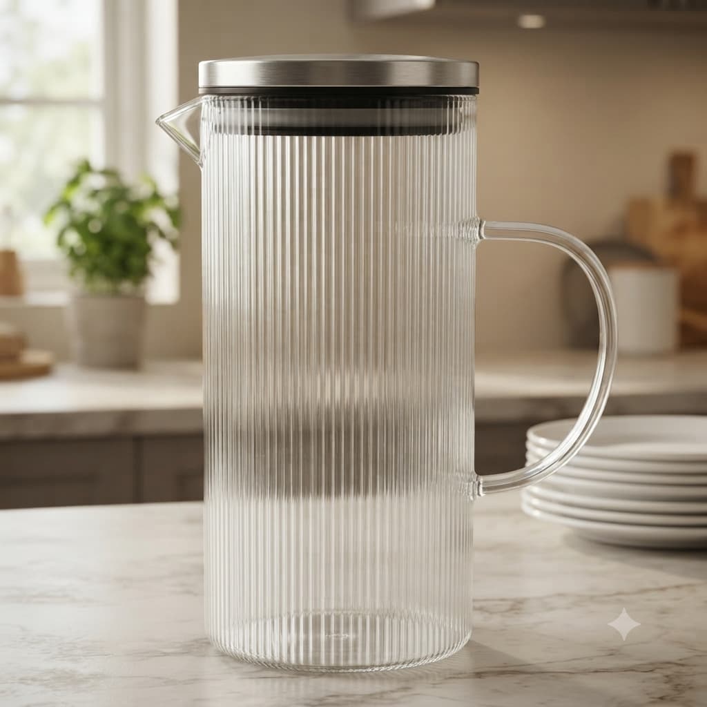 Jarra Vidro 1,4 Litros Tampa Inox Marine Servir Água Bebidas