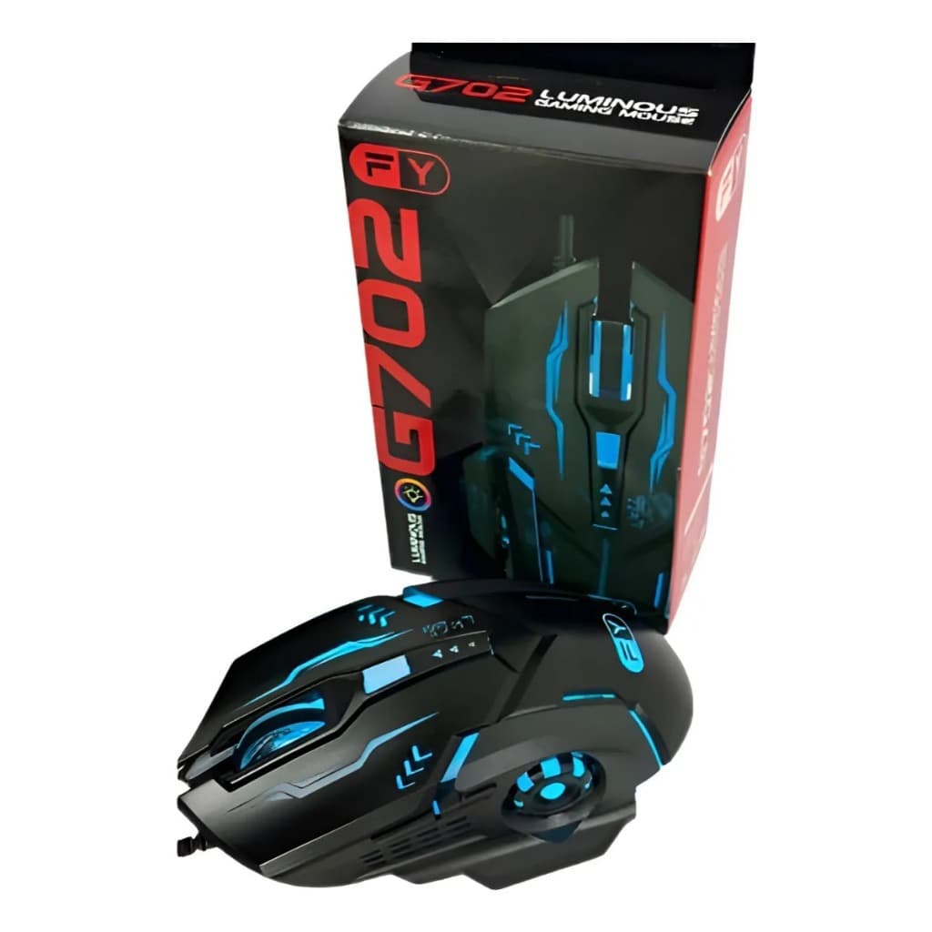 Mouse Gamer FY G702 com Fio Óptico Preto 7200 DPI 6 Botões