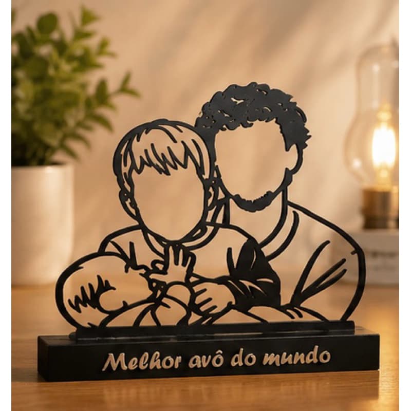 Plaquinha Decorativa “Melhor Avô do Mundo” – Silhueta Avô e Neto em Impressão 3D