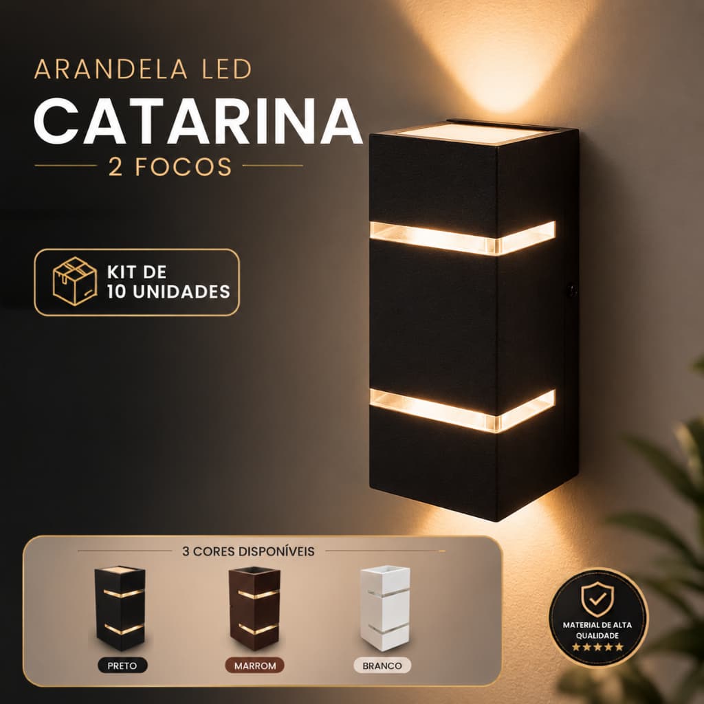 Kit com 10 Arandelas LED Catarina 2 Focos Alumínio Moderna Cores