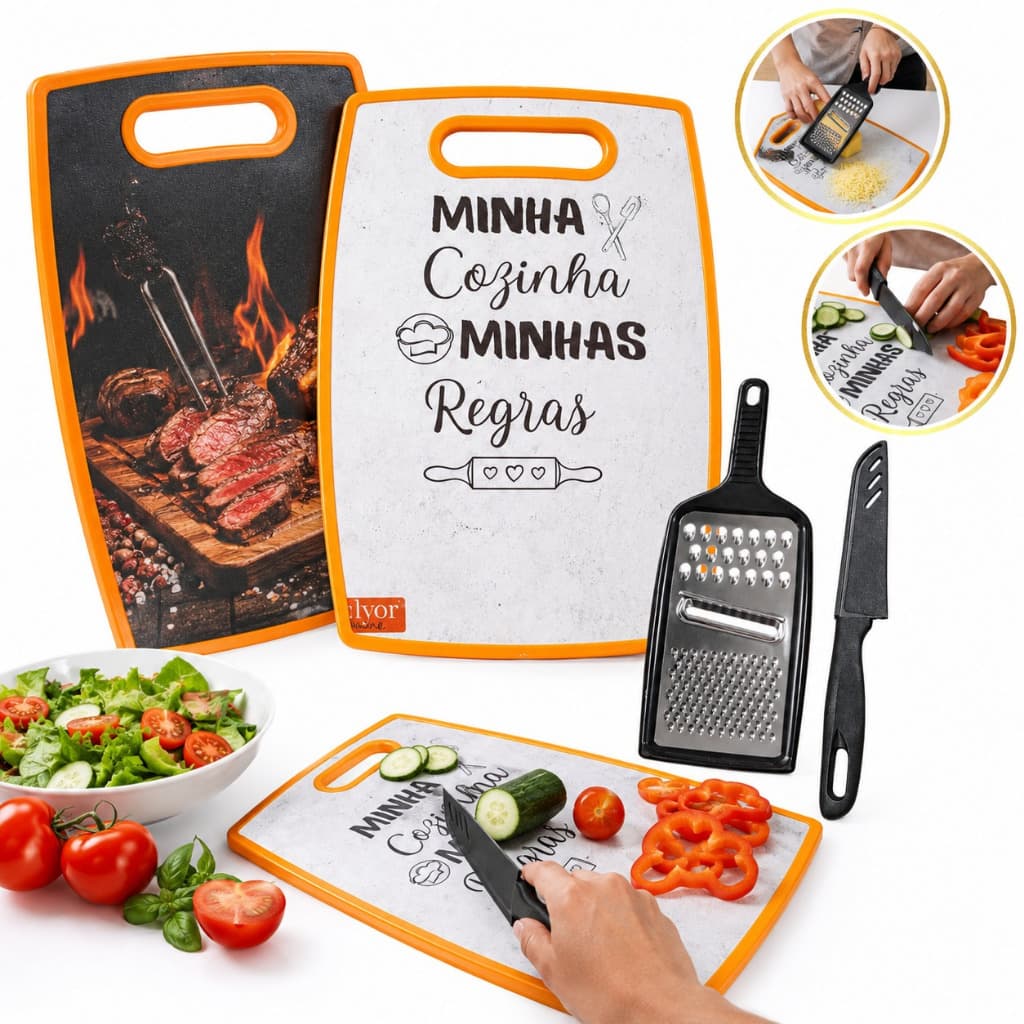 Tábua De Cozinha Multiuso Dupla Face Corte Com Faca Ralador