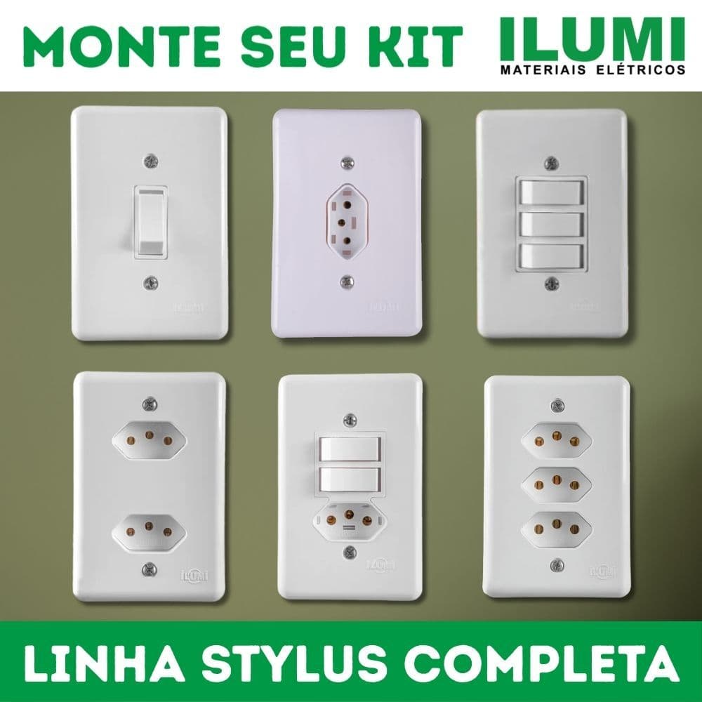 Tomadas e Interruptores Ilumi Stylus Tomada Dupla Interruptor com Tomada Linha Completa Stylus