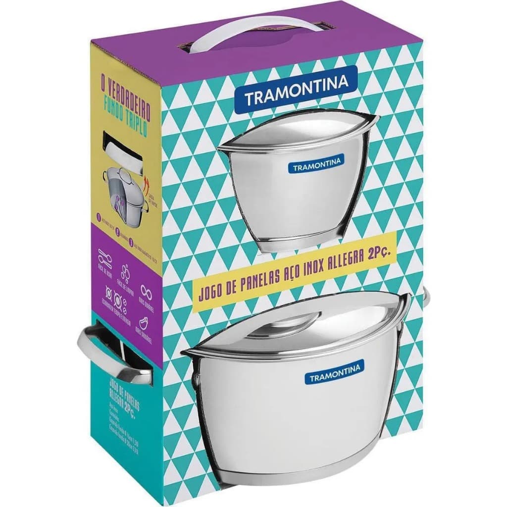Jogo De Panelas 2 Peças Tramontina Aço Inox Fundo Triplo P/ Indução Gás Elétrico Vitrocerâmico