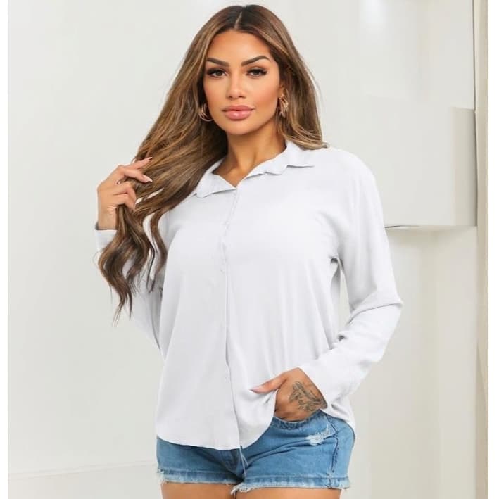 Camisa Social Casual feminina LISO Manga Longa -viscolinho de P.38 até G3.52
