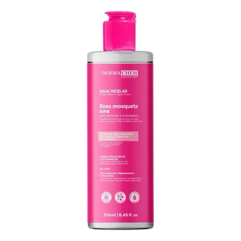 Água Micelar Rosa Mosqueta Íons DermaChem 250ml - Limpa, Hidrata e Renova