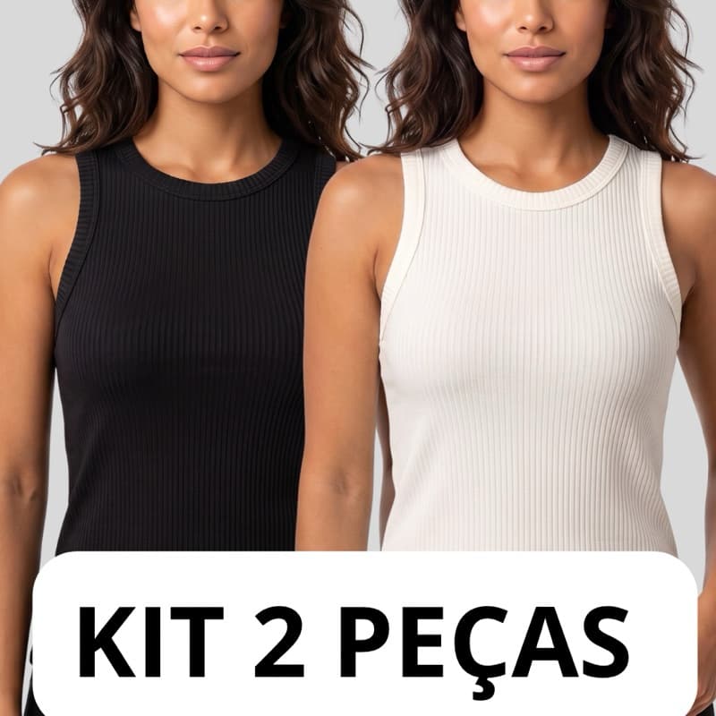Kit 2 Regatas Femininas Caneladas Blusinhas Basicas Blusa Casual