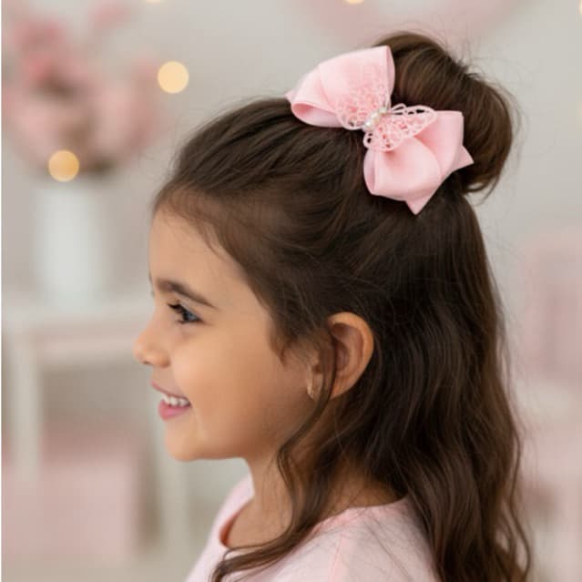 Laços Delicados Rosa e Branco | Laço Infantil Feminino | Laço de Cabelo delicado | Laço borboleta , parzinho de laços