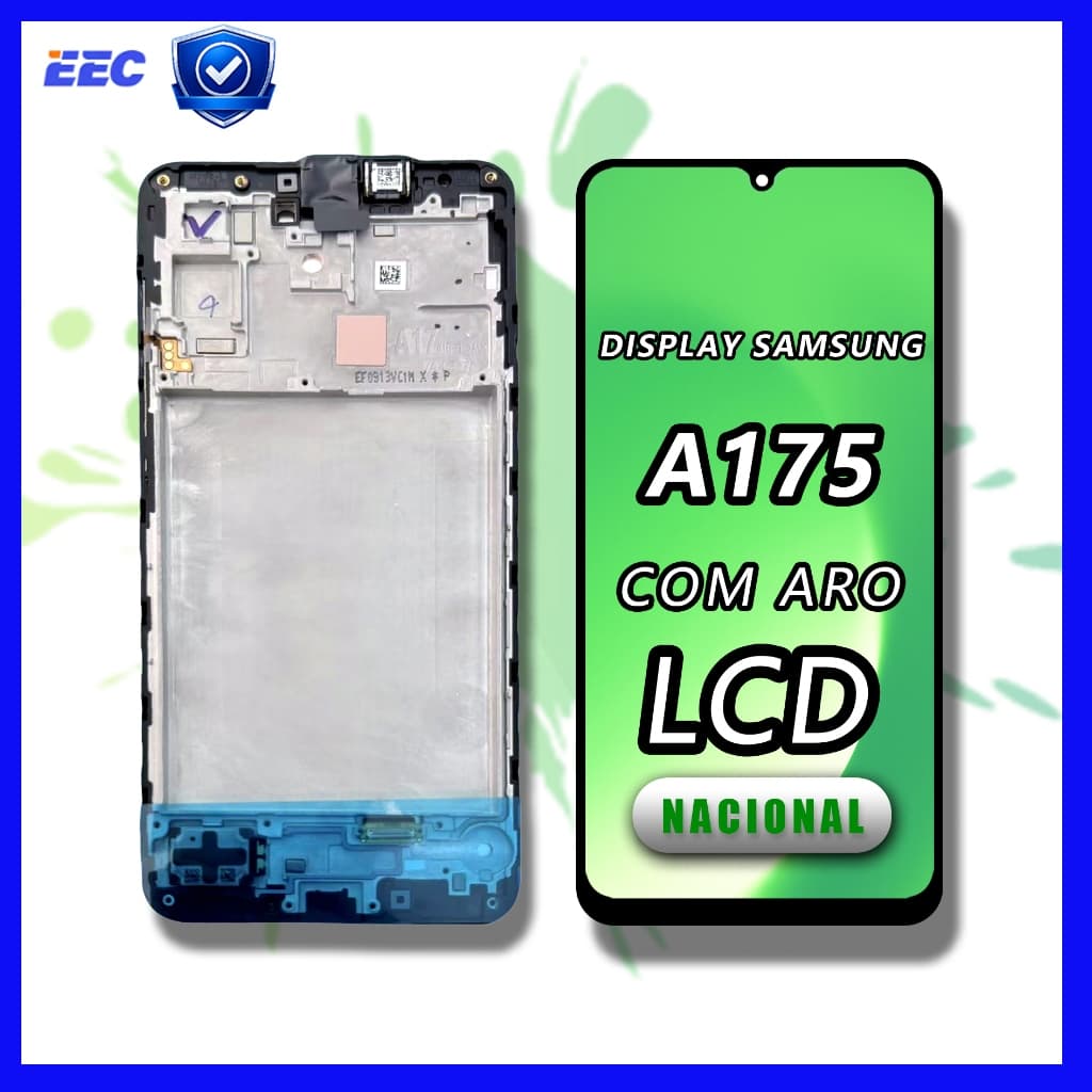 Display Tela LCD Compatível Samsung A175 Com Aro Com Moldura Premium Nacional Touch Sensível Tela Preto