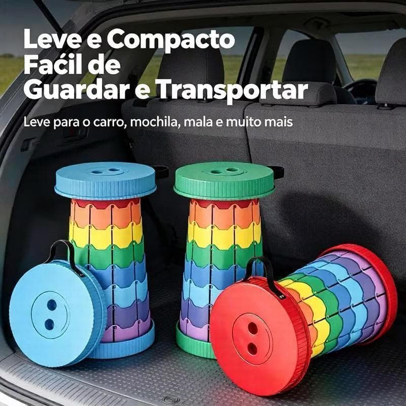 Banqueta Banco Retrátil Portátil c/ Alça Telescópica Banquinho Dobrável Ajustável Camping Caminhada