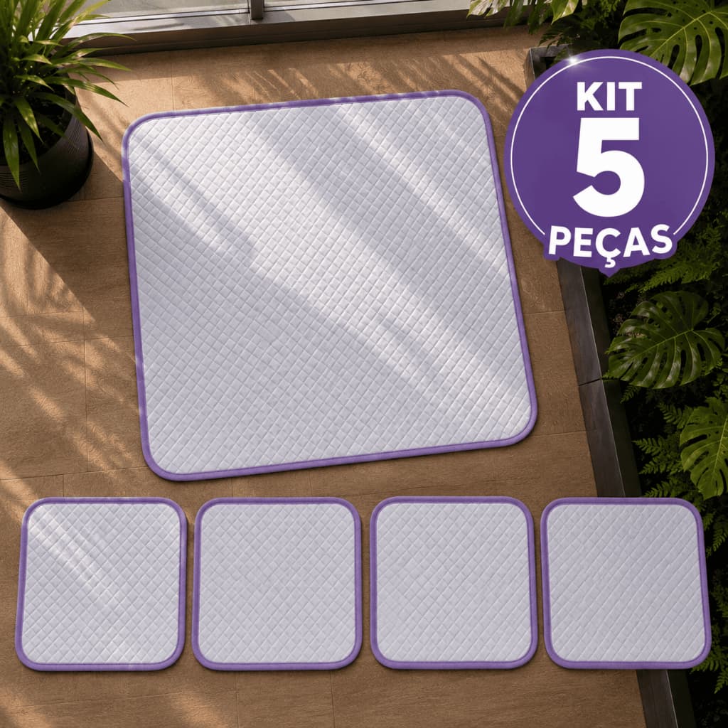 Tapete Higiênico Kit 5 Peças Pet Lavável Reutilizável Cachorro Xixi Absorvente Impermeável Antiodor