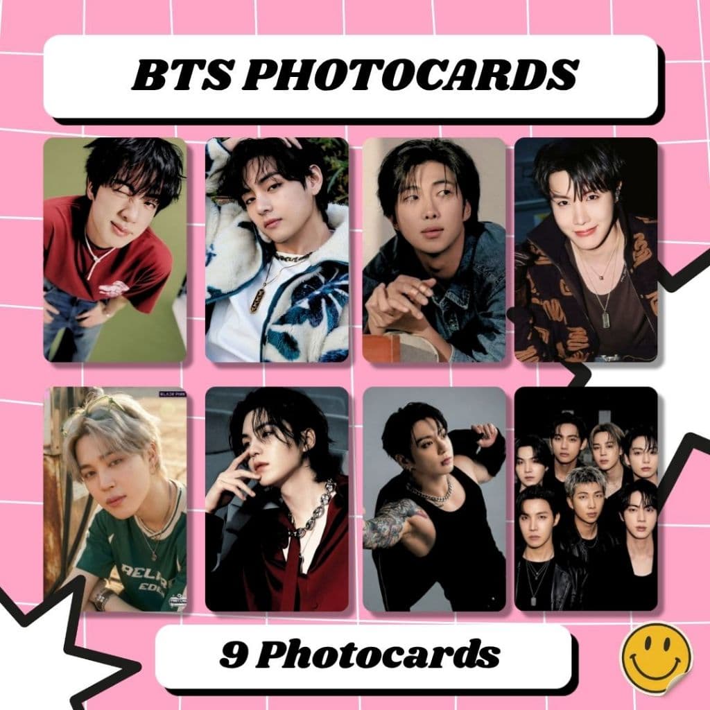 Kit 9 Photocards BTS Kpop - Suga, Jimin, JK, RM, J-hope, Jin, Taehyung