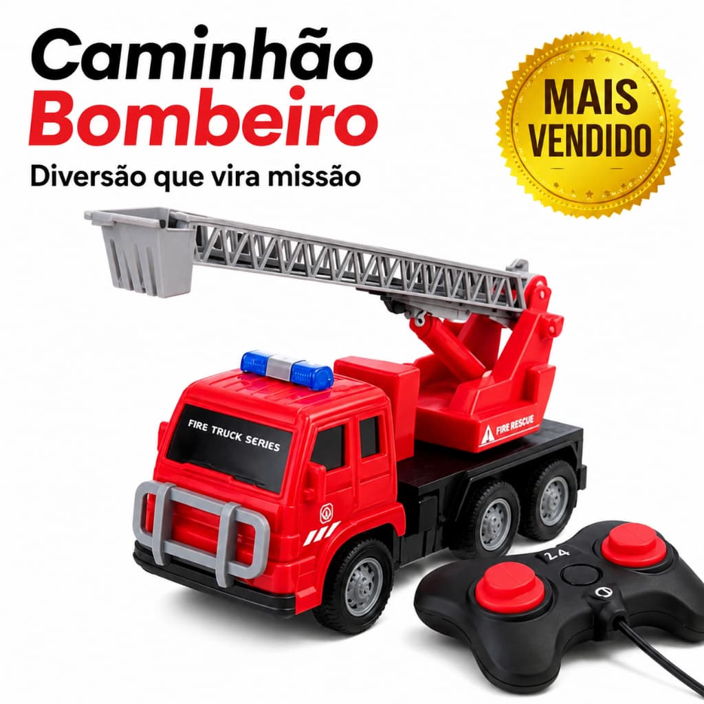 Caminhão de Bombeiro Controle Remoto Brinquedo Infantil  Luz e Som  Vermelho Escada Presente Criança
