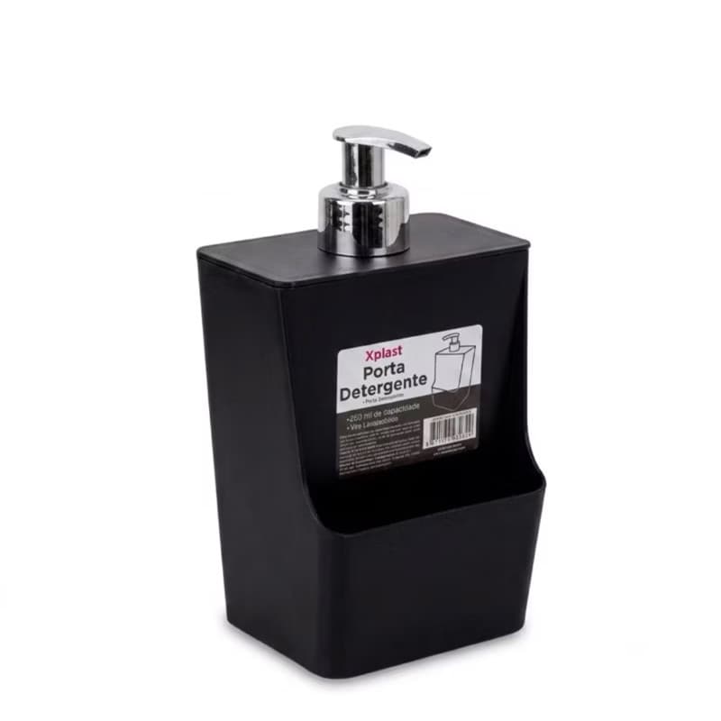 Dispenser Porta Detergente e Bucha Black Premium 550ml – Organizador de Pia de Cozinha com Bomba Press
