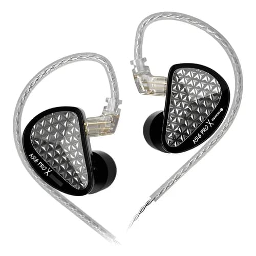 Fone De Ouvido In-ear KZ AS16 PRO X Profissional Retorno de Palco Black SEM MICROFONE + BAG INCLUSO