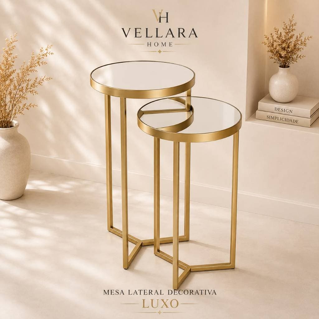 Mesa Lateral Decorativa Luxo Espelhada Redonda Sala Sofisticada Design Moderno
