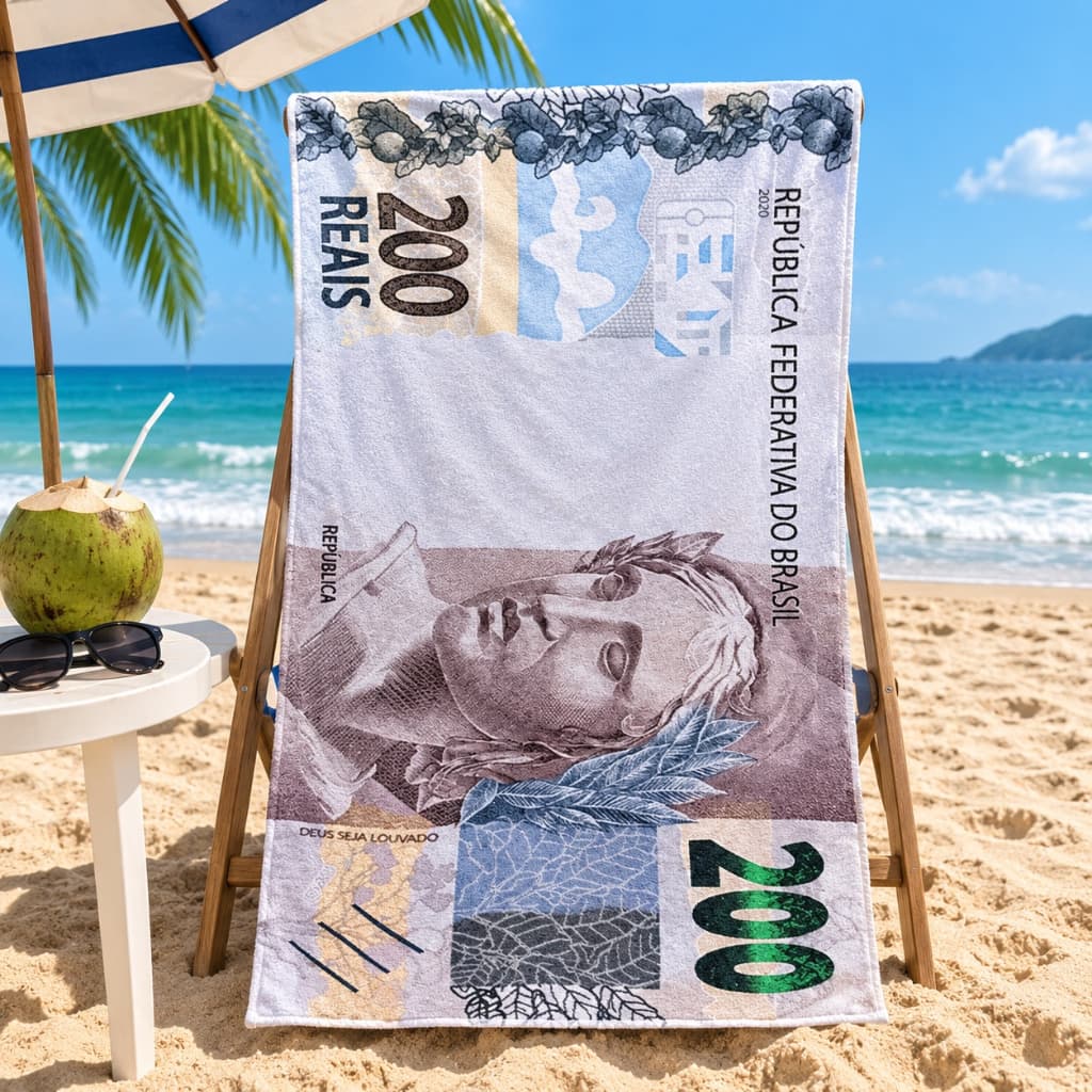 Toalha De Praia Dinheiro Divertida Piscina adulto Dollar Real Estampa Real Dolar 1,40 x 0,70