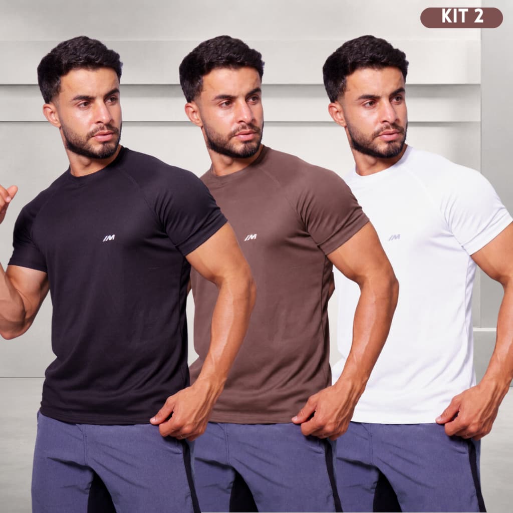KIT 3 Camiseta Masculina Dry Fit Esportiva Academia Corrida Treino Esportes Respirável Leve Secagem Rápida
