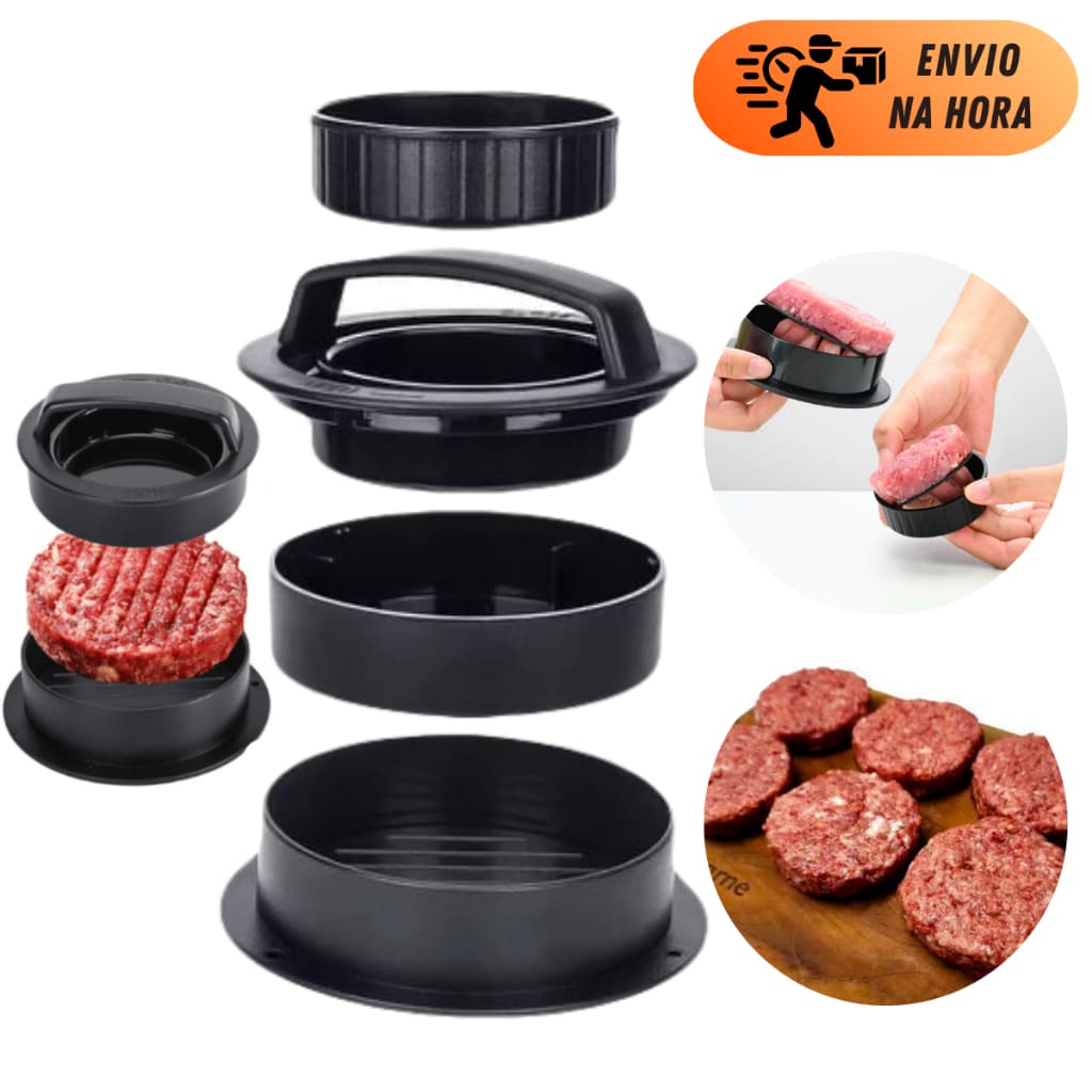 Prensa Para Hambúrguer 3 Em 1 Kit Modelador Para Hambúrguer Gourmet Recheado Profissional