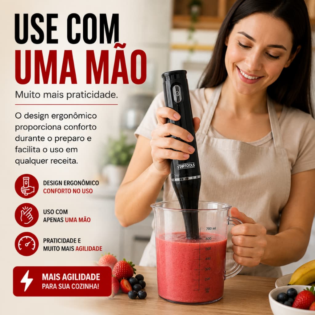 Mixer Elétrico 200W 127V com Copo 700ml Triturador Mixer de Mão Velocidade Variável
