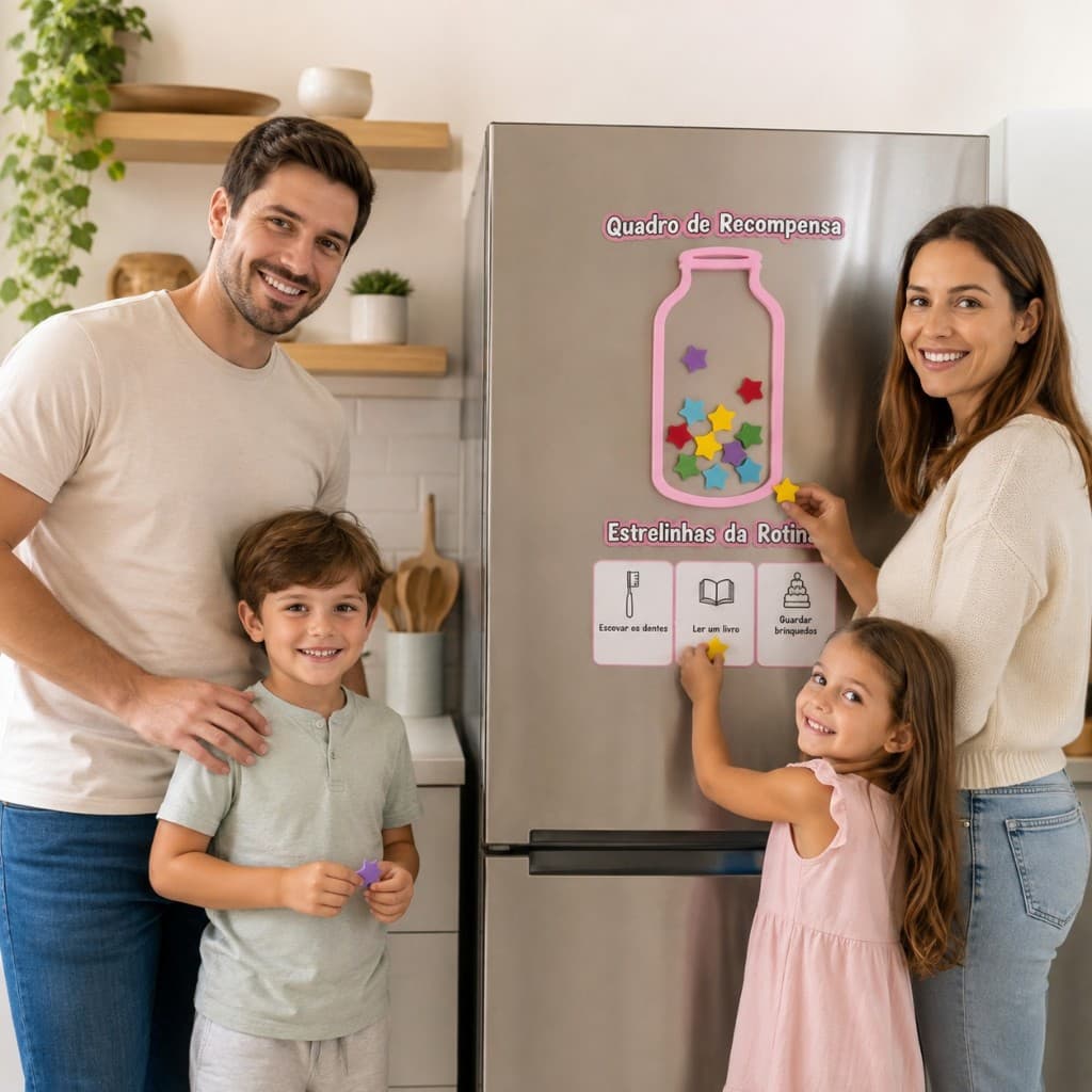 Quadro Pote de Recompensa Infantil Com Estrelinhas Magnéticas Para Estimular Rotina Saudável Infantil Vaso