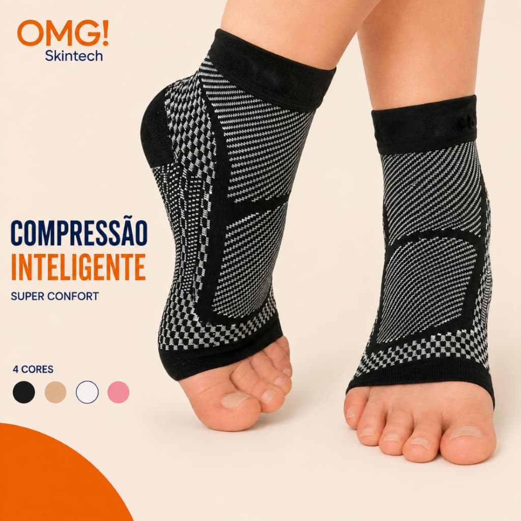 PAR de meias ORTOPÉDICAS de alta compressão TORNOZELEIRA para alivio de Dores e Inchaço sem Ponteira - ORIGINAL OMG