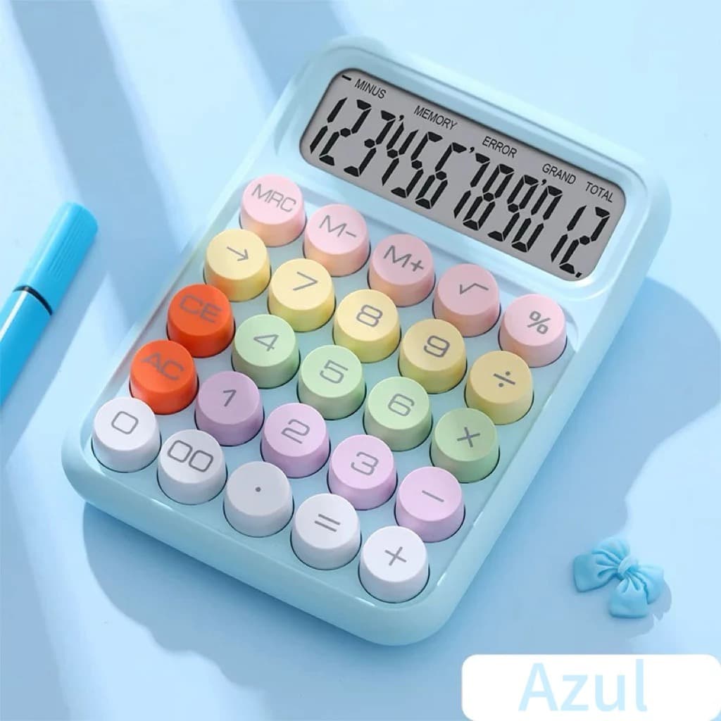 Calculadora de Mesa 12 Dígitos Colorida Retrô LCD Eletrônica Pilha