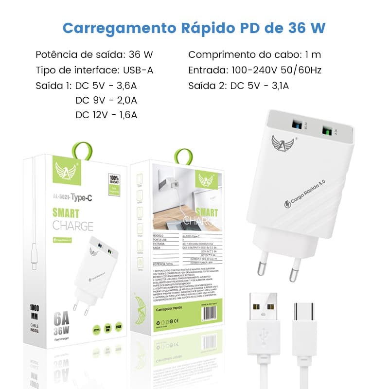 Carregador USB Altomex com 2 Portas para Múltiplos Dispositivos