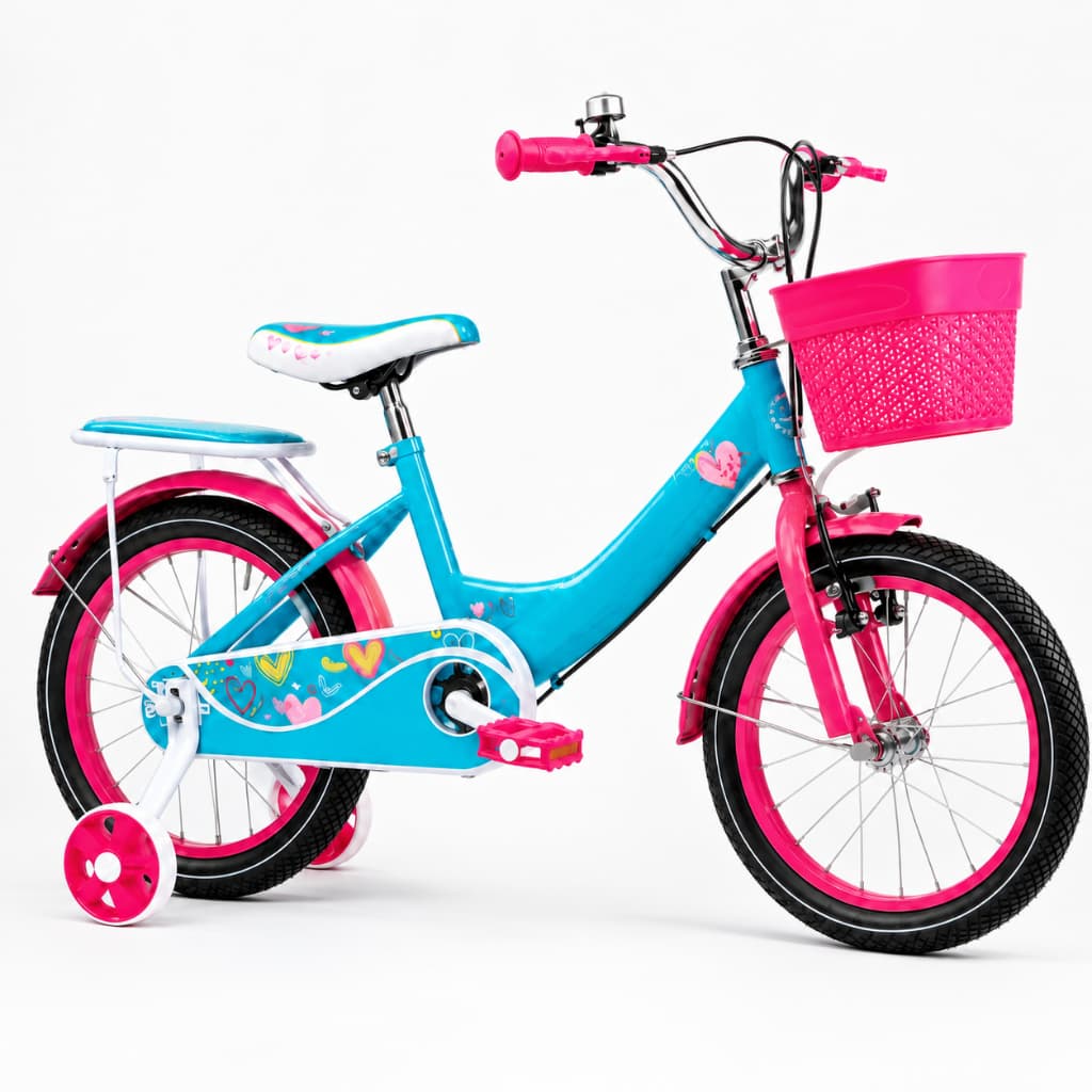 Bicicleta infantil Menina Aro 16 Love Rosa Tiffany Cesto e Rodinhas UniToys