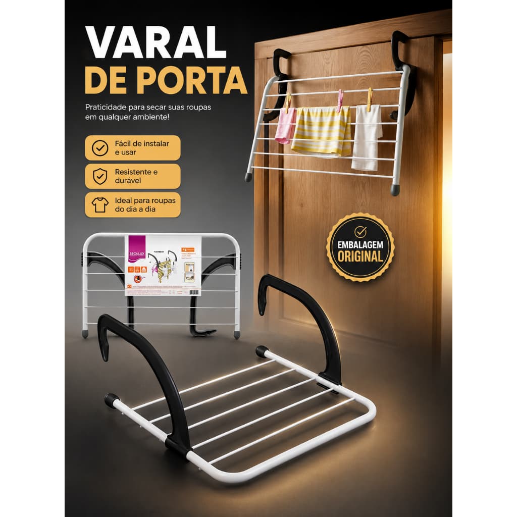 Varal Portátil Portas Janelas Seca Roupa Apartamento Secalux Cor Branco - Envio Imediato