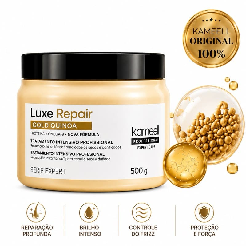Máscara Capilar Luxe Repair Gold Quinoa 500g Kameell Professional |Reparação Profunda,Brilho Intenso