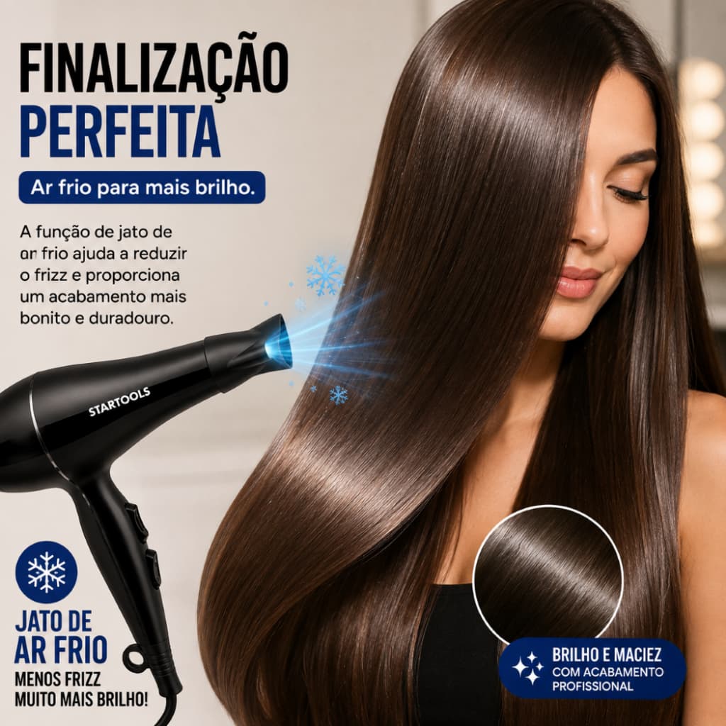 Secador de Cabelo Profissional 1800W 127V 2 Velocidades Ar Frio Alta Potência