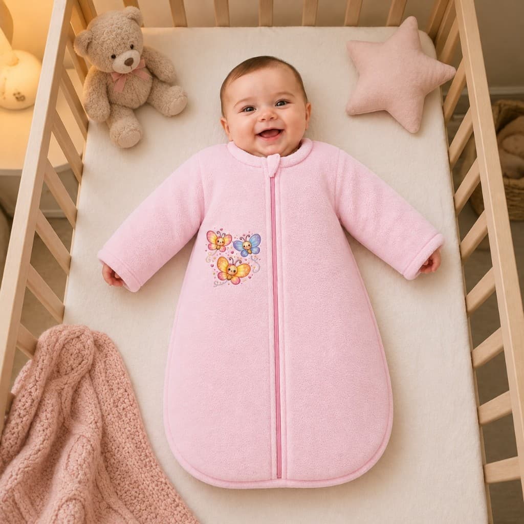 Saco de Dormir Malha Fleece para Bebê Casulo Com Zíper Pijama Manga Longa para Menino ou Menina Inverno
