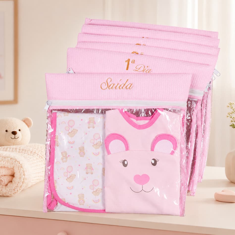 Saquinho Maternidade Bebê Organizador Luxo 34x34cm Porta Roupas Bebê para Mala e Bolsa Menina e Menino