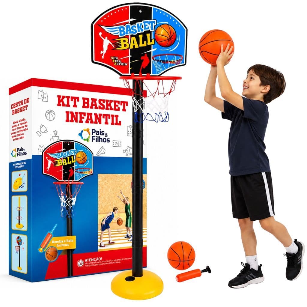 Tabela Basquete Infantil Completa 1,15m Bola Bomba Suporte Regulável