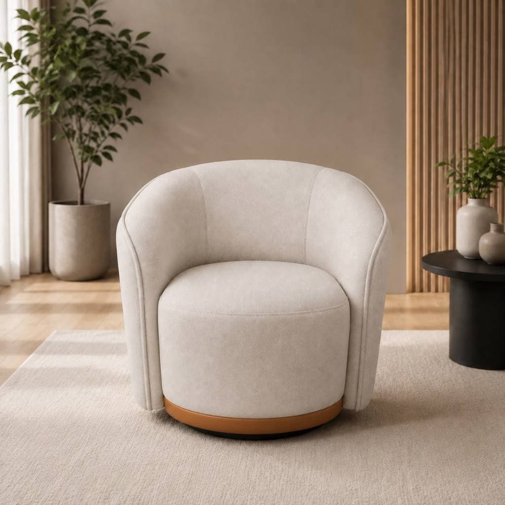 Poltrona Giratória Oslo para Sala de Estar Conforto Moderno Courino Bege