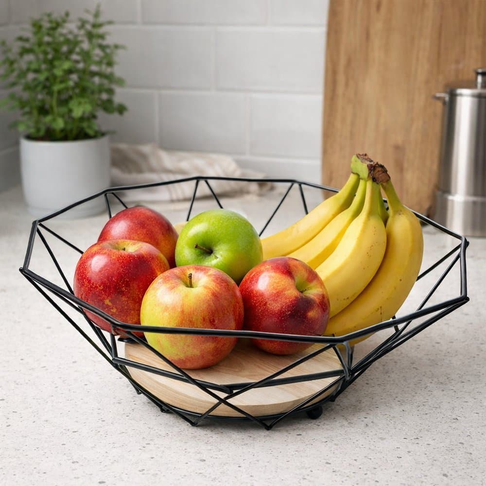 fruteira mesa aço madeira diamond preta fruteiro frutas bancada cozinha moderna decorativa
