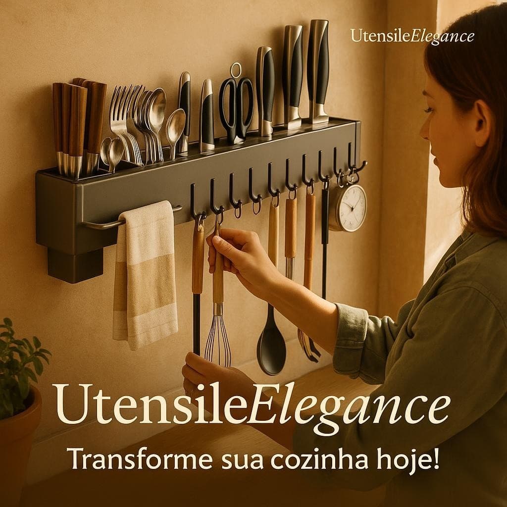 Suporte Organizador Utensílios Cozinha 10 Ganchos Cinza