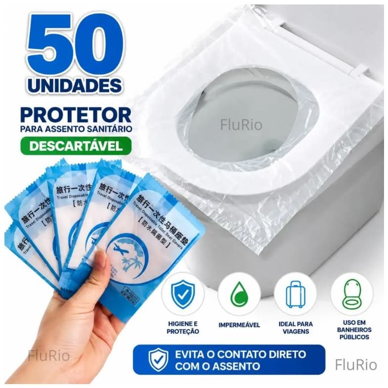 Kit 50 Protetores Assento Sanitário Descartável Plástico Privada Folha Forro Bacia Banheiro Público