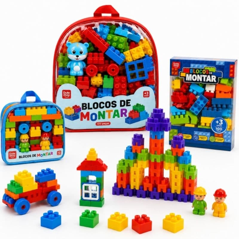 Blocos de Montar Brinquedo Interativo Multiblocos de Plástico Infantil Coloridos Hexagonais Encaixar