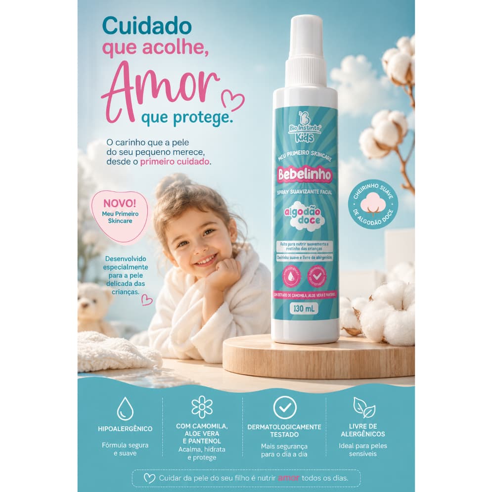 SPRAY SUAVIZANTE FACIAL BEBELINHO ALGODAO DOCE KIDS 130ML BIO INSTINTO