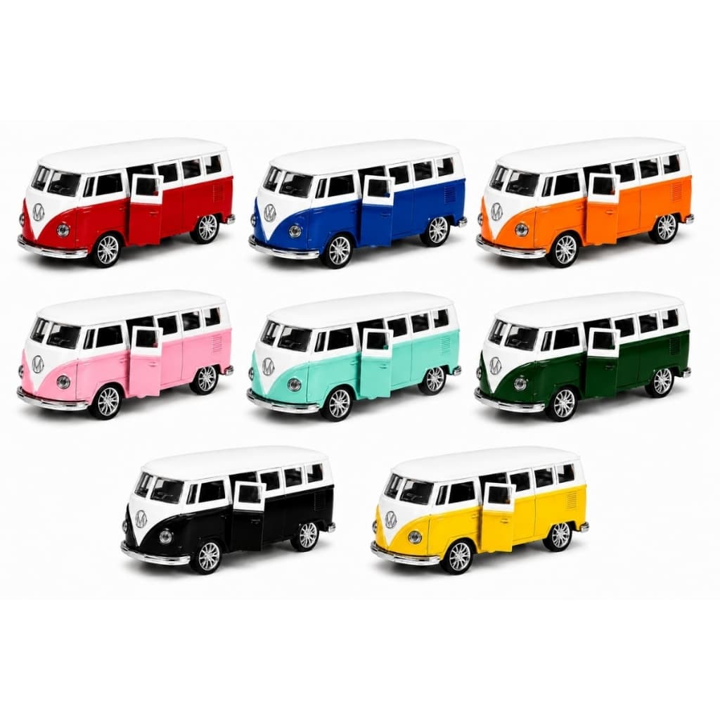Kombi Miniatura Clássica Porta Aberta com Fricção Colecionável de Plástico e Metal (Varias Cores)
