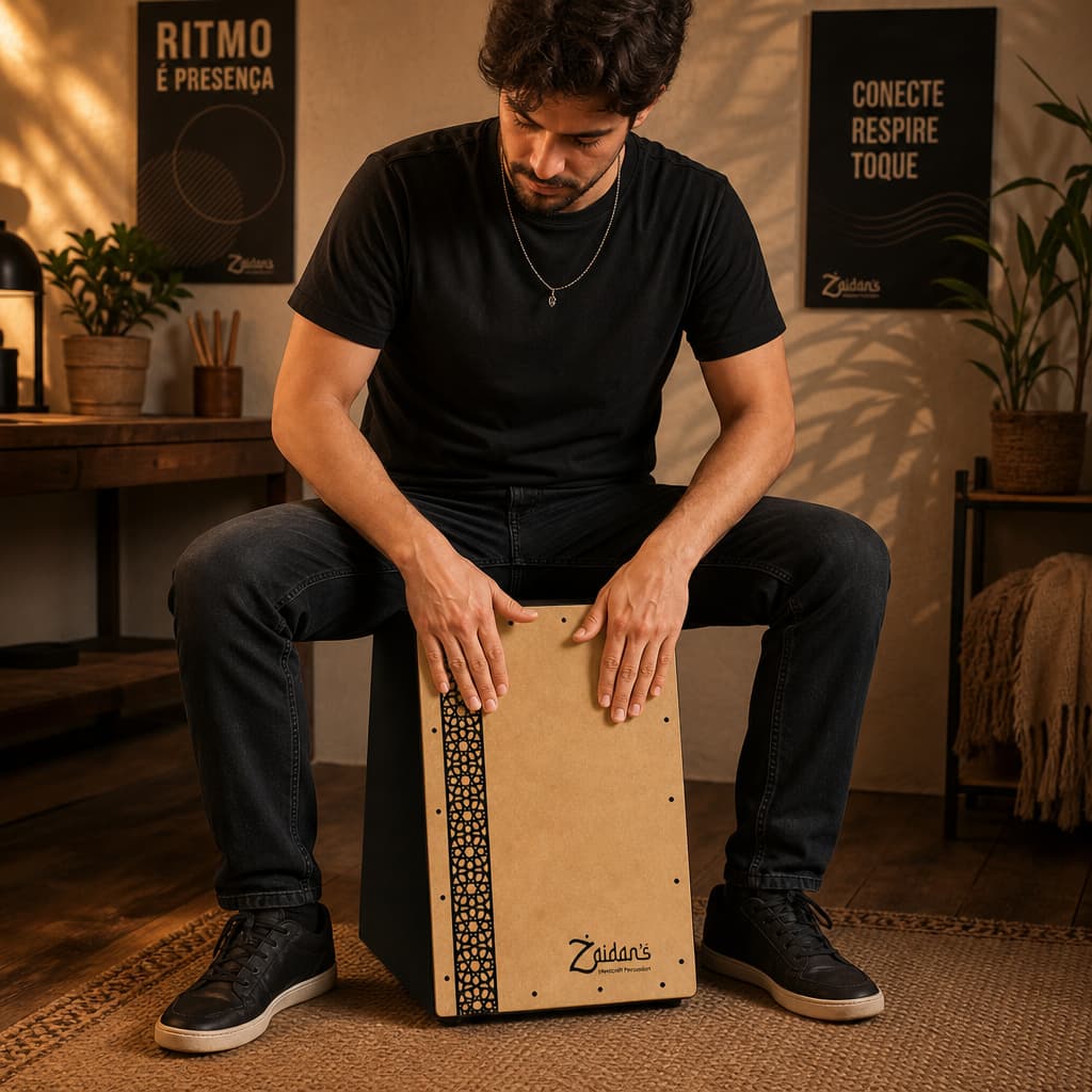 Zaidan's Cajón Acústico MDF com Esteira 18 Fios Preto e Natural | MDF 10 mm, tampo MDF 3 mm,