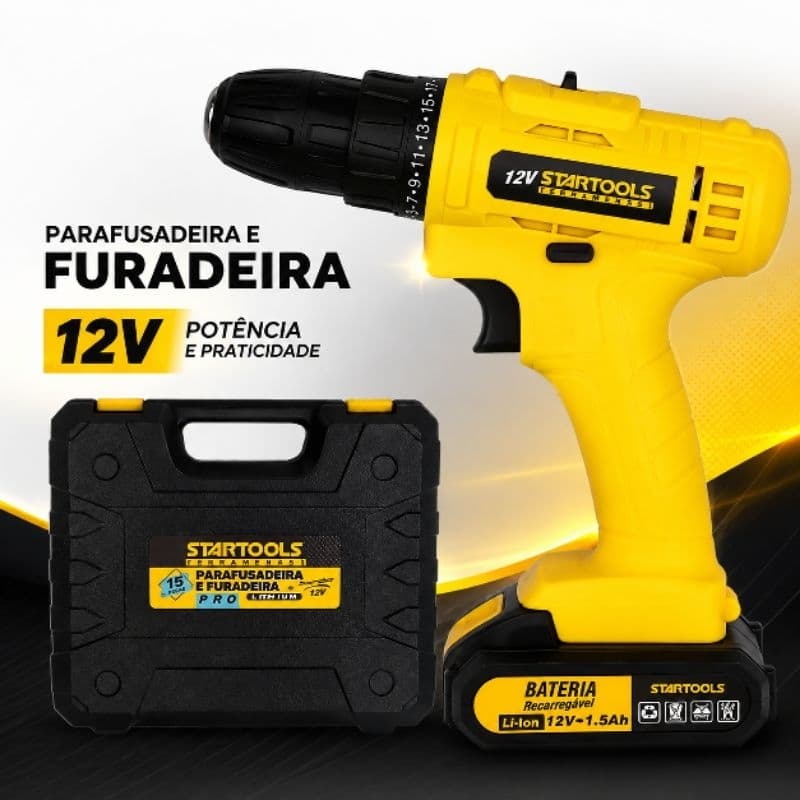 🔩Parafusadeira e Furadeira Sem Fio 12V Startools com Maleta e Bateria Recarregável🔩