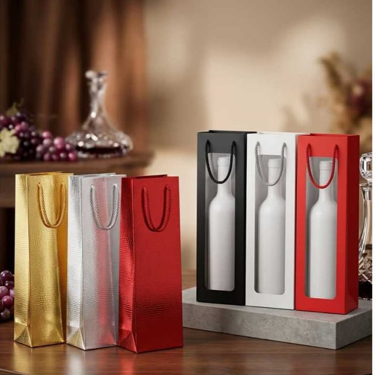 Sacola Para Vinho Presente Texturizada Metalizada Garrafa Luxo
