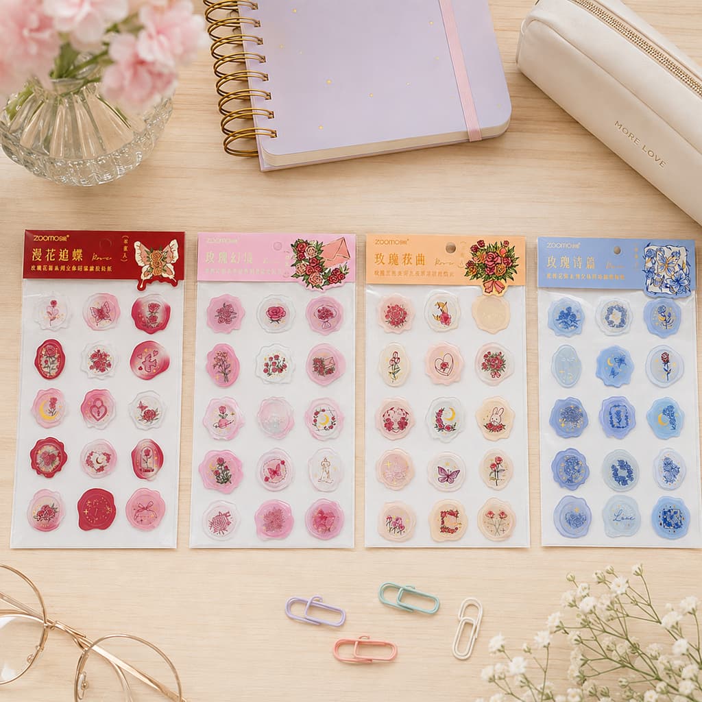 Adesivos Wax Sticker Floral Vintage Estético Lacre De Cera Scrapbook Planner