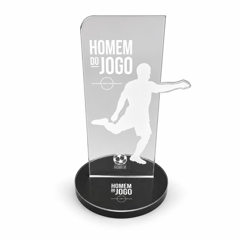 Troféu Acrílico Transparente Personalizado de Futebol